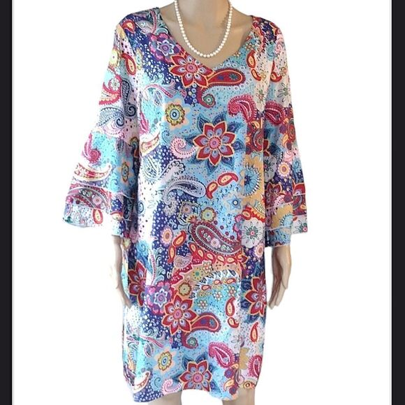 Women's Size XL Paisley Print Flounce Sleeve Multicolor Dress "Made with Love" - Picture 1 of 9